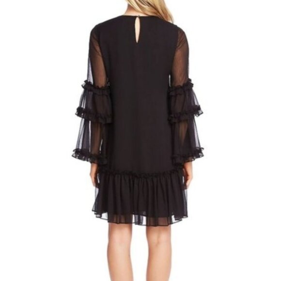 NWT- CeCE Ruffle Chiffon, Long Bell-Sleeve, Shift Dress- Rich Black- Small - Picture 7 of 11